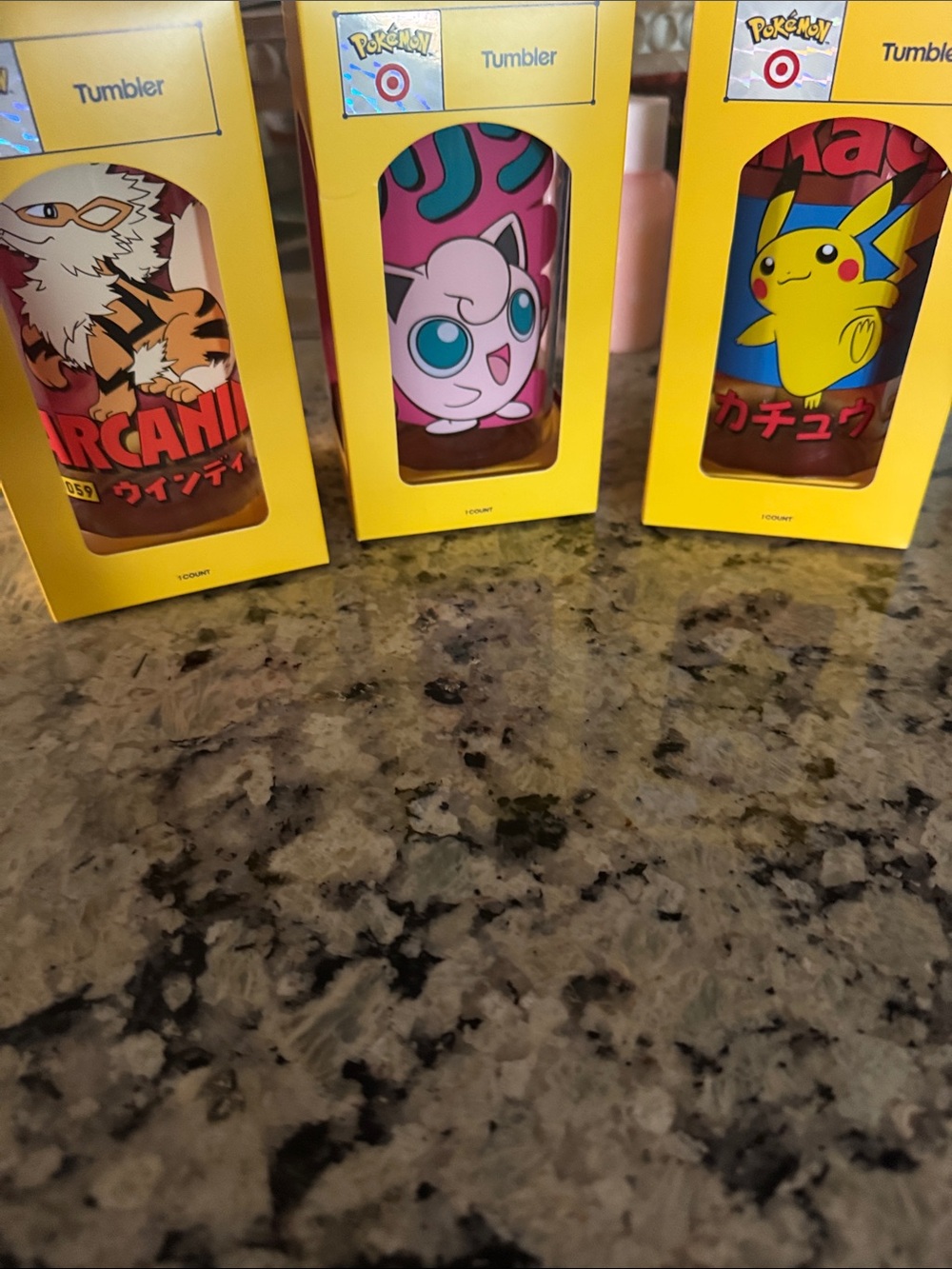 Pokemon Yellow, Pink, Blue Character Tumblers (Pikachu, Jigglypuff, Arcanine)